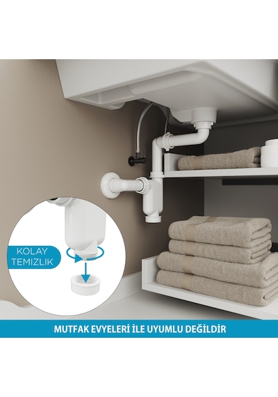 Aqua Bagno Comfort Yer Kazandıran Lavabo Sifonu, Kolay Temizlenir, Ayarlanabilir Koku Önleyici Gider Borulu - 32 Mm-süzgeç Hariç Beyaz