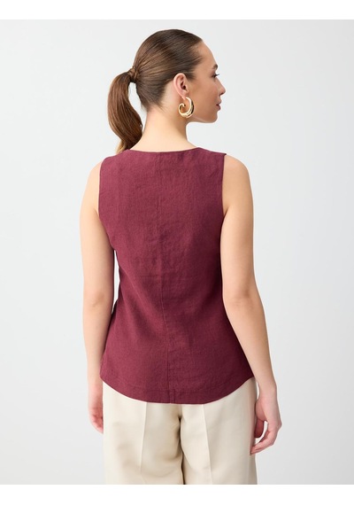 Jimmy Key Bordo %100 Keten Parlak Düğme Detaylı Düz Kesim Yelek 6sw306649562