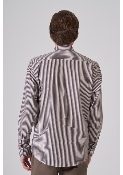 Morven Erkek Kahve Pamuk Trend Çizgili Dynamic Fit Düğmeli Yaka Gömlek 26ms004011400 Kahve