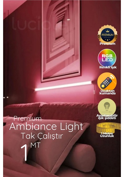 Çok Renkli Led Abajur Yapışkanlı 1 Metre Her Alana Uygun Uzaktan Kumandalı Cpink1