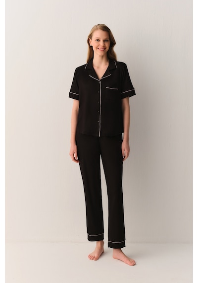 Suwen Misty Gömlek Yaka Pijama Takımı Sh26629660b012 Siyah