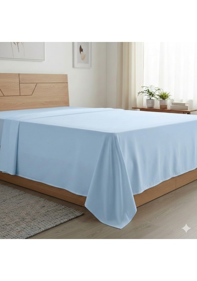 Tek Kişilik Düz Çarşaf Pamuklu Kumaş Lastiksiz Çarşaf 160x240 Mavi