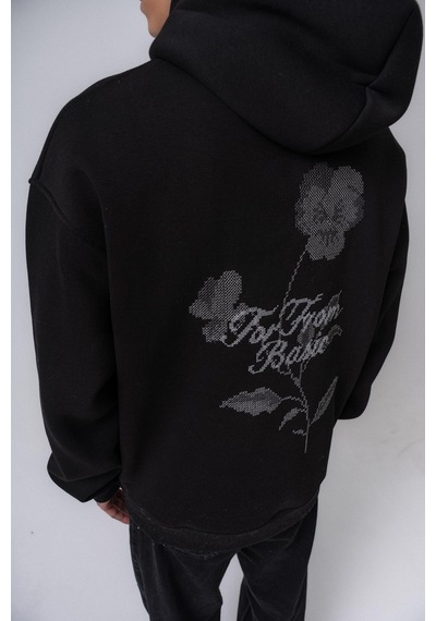 Respire Erkek Far From Basic Nakışlı Kapüşonlu Oversize Hoodie Siyah