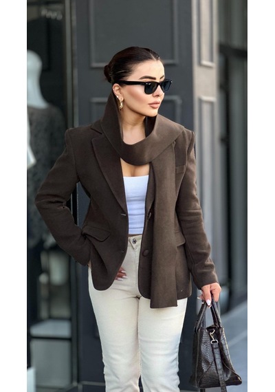 Marka Model Acı Kahve Şal Detaylı Blazer Ceket Acı Kahve Acı Kahverengi