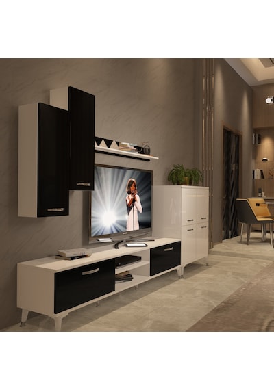 Decoraktiv Eko 6 Mdf Dvd Silver Tv Ünitesi Tv Sehpası Beyaz - Siyah