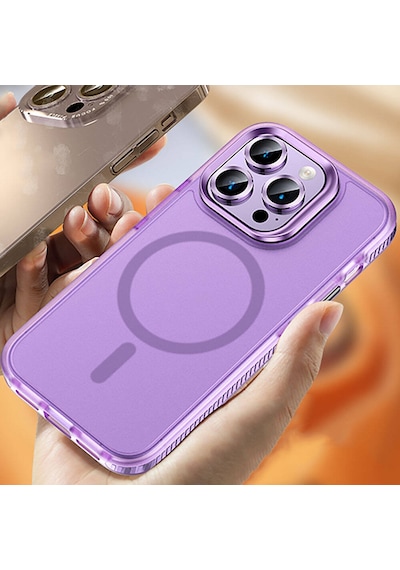 Apple iPhone Uyumlu 15 Pro Max Kılıf Airbagli Magsafe Wireless Şarj Özellikli Lens Koruyuculu Klfs Klaptika Kapak Gri