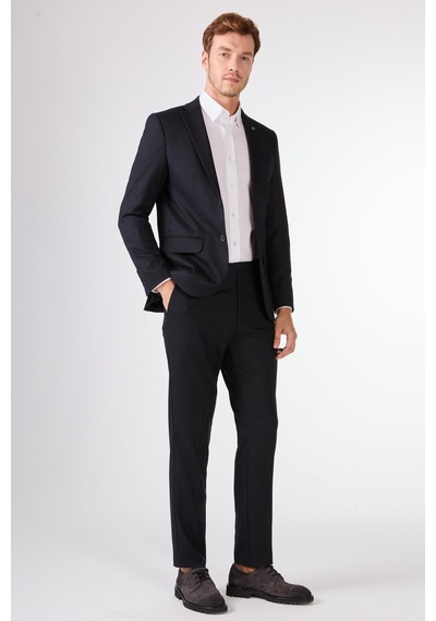 Dufy Koyu Lacivert Armürlü Slim Fit Casual Takım Elbise Lacivert