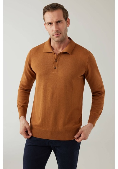 Erkek Hardal Pamuklu Polo Yaka Triko