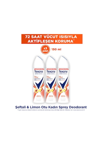Kadın Sprey Deodorant Seftali&limon Otu Antiperspirant 72saat Kesintisiz Üstün Koruma 150mlx3