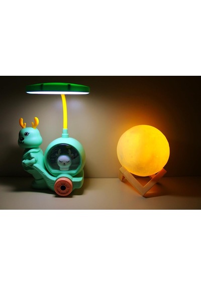 Işık Kasabası 150 Geyik Tepe Lambalı Masa - Gece Lambası Ve 3d Led Küre Mavi 26 Cm