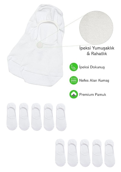 Kral Socks Kadın - Erkek Düz Desen 8'li Paket - 8 Çift Pamuklu Terletmez Babet Çorap Beyaz