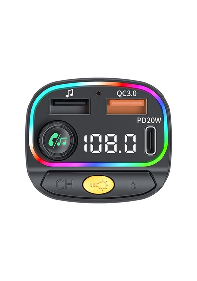 Wiwu Wi-qc031 Rgb Bluetooth Transmitter Mp3 Type-c Ve Usb-a Araç Şarjı Siyah