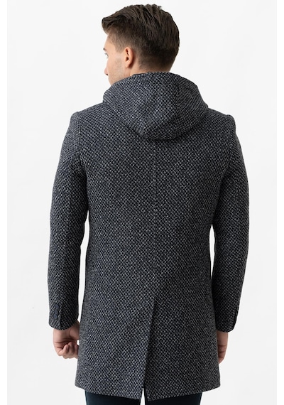 White Stone Ancona 4024 Slim Fit Kapüşonlu Ceket Yaka Pamuklu Kaban Laci-Laci Lacivert