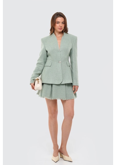 Thalure Kadın Mint Yeşili Yakasız Tüvit Blazer