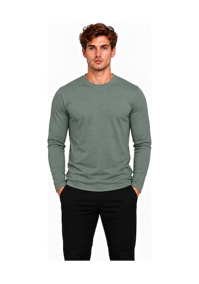 Axxel Erkek Pamuklu Bisiklet Yaka Uzun Kollu T-shirt-d4005 Açık Haki