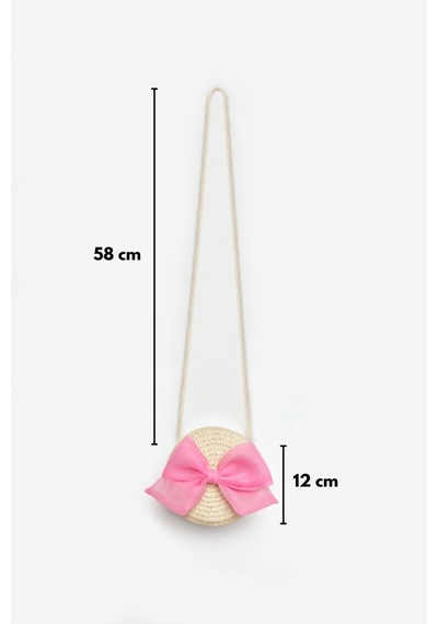 Le Mabelle Pembe Fiyonklu Kız Çocuk Bej Hasır Çanta Pembe