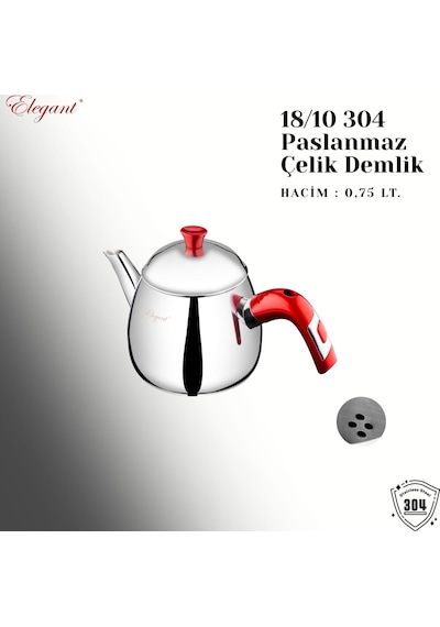 Damla Mini Boy Bakalit Kulplu Çaydanlık Takımı - Kırmızı İnsörtlü Kırmızı