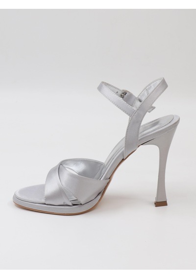 Nesilshoes Nesil Shoes Uraz 700 Gümüş Saten Topuklu Kadın Sandalet