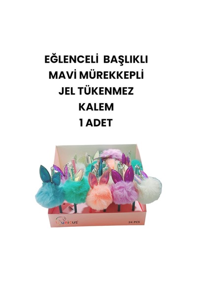 Eğlenceli Başlıklı İnce Uçlu Jel Tükenmez Kalem Mavi Mürekkep 2