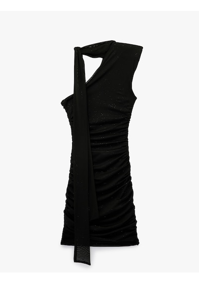 Koton Tek Omuz Tül Detaylı Slim Fit Bodycon Mini Abiye Elbise Siyah 6sak80098fk