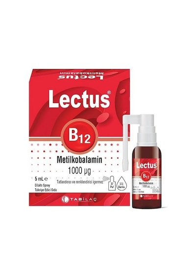 Lectus B12 Metilkobalamin Dilaltı Sprey 1000 mcg 5 ml'lik şişe