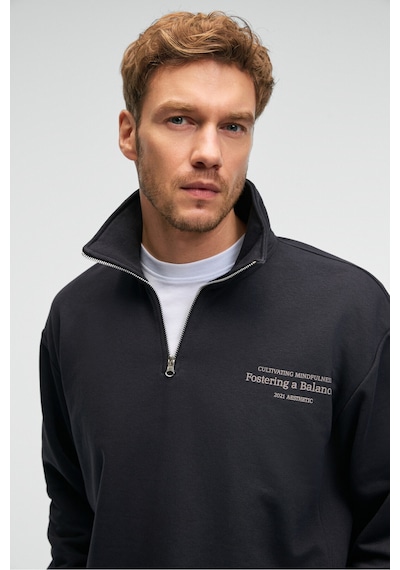 Grımelange BRAM Erkek %100 Pamuk Dik Yakalı Yarım Fermuarlı Baskılı Antrasit Sweatshirt Grımelange BRAM Erkek %100 Pamuk Dik Yakalı Yarım Fermuarlı Baskılı Antrasit Sweatshirt