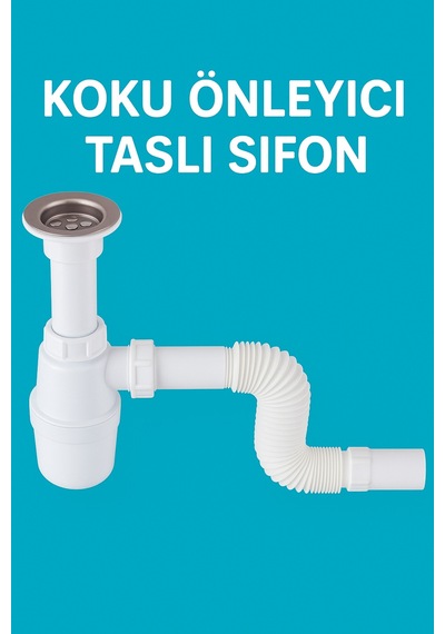 Koku Önleyici Taslı Lavabo Sifonu - Temizlenebilir Hazne, Körüklü Boru, Paslanmaz Giriş Diğer