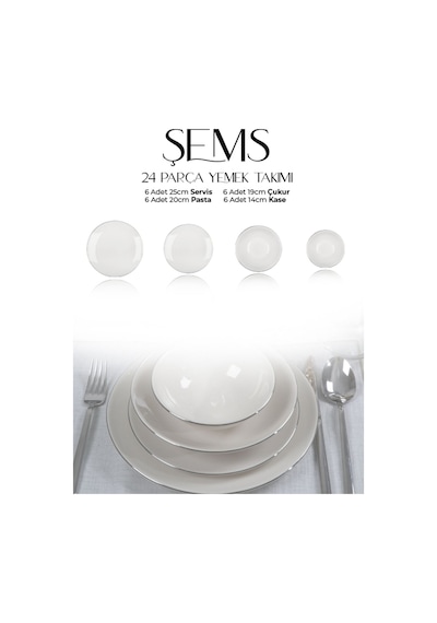 Şems 24 Parça 6 Kişilik Platin Yaldız Porselen Yemek Takımı