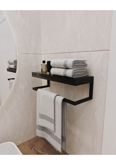 Aju Havluluk Duvara Monte Raf Aksesuarlık Şal Askılığı Ev Banyo Mutfak Düzenleyici Çok Amaçlı Raf Siyah Siyah