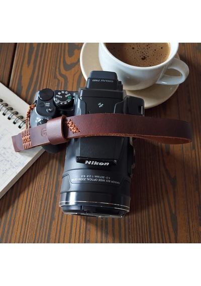 Hakiki Deri El Yapımı Fotoğraf Makinesi Bilek Askısı - 2 Cm Genişlik 2 Mm Kalınlık Kızıl Kahve Kamera Bilekliği Kahverengi