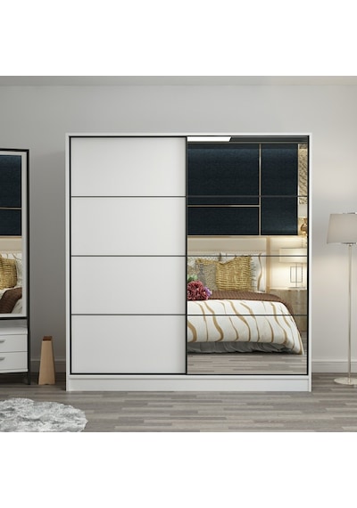 Minarmobilya Minar Kale 2 Kapaklı Aynalı Sürgülü Dolap 180 Cm - Beyaz (541417031)