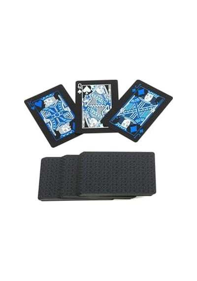 İskambil Kağıdı Destesi Oyun Kartları Su Geçirmez Pvc Parlak Siyah Deste 8,7cm X 5,7cm 54'lü Mavi