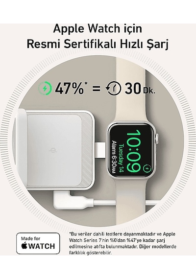 Anker Maggo Katlanabilir 3'ü 1 Arada Kablosuz Şarj İstasyonu Beyaz