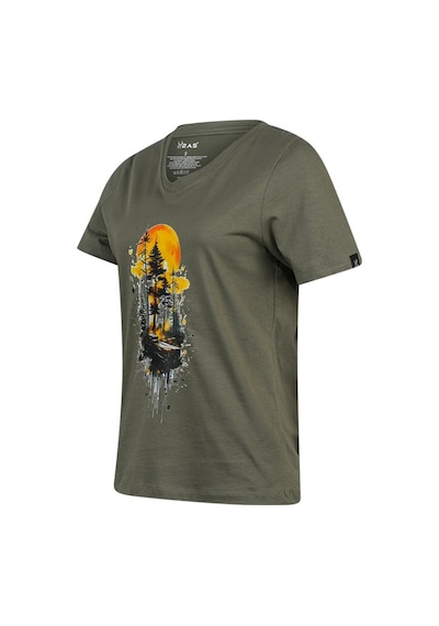 2as Alone Baskılı V Yaka Kadın T-shirt 413 Haki