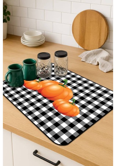 Turuncu Bal Kabağı Microfiber Bulaşık Kurutma Matı Mm021n11