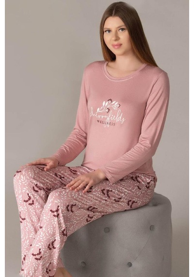 Flz Kadın Uzun Kol Pijama Takımı Viskon Mevsimlik Dowry 09-131 Pembe