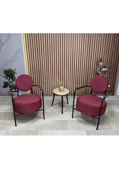 Azra Mobilya Venüs 2 Berjer Set İskandinav Keten Berjer - Büro - Ofis Koltuğu - Ofis Mobilyası -bekleme Salonu Bordo