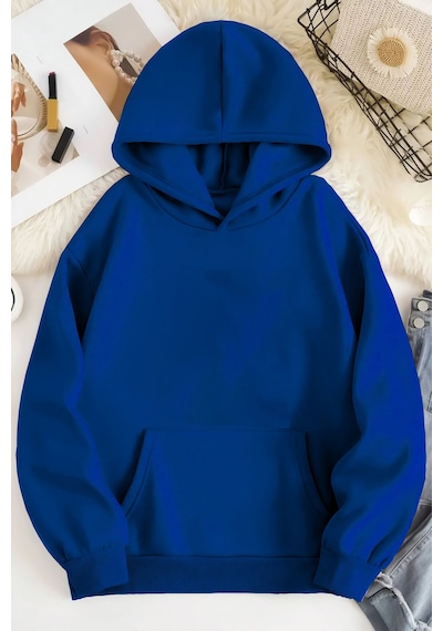 Startmore Kapşonlu Düz Sweat Saks Mavi