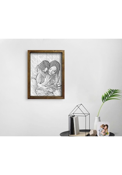 Bk Home Anne Kız Karakalem Fotoğraflı Doğal Masif Ahşap Çerçeveli (551055982)