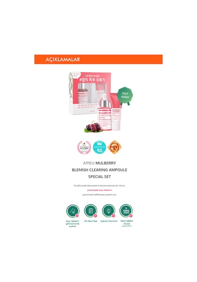 Missha Leke Karşıtı Aydınlatıcı Dut Özlü Ampul ve Krem Seti APIEU Mulberry Blemish Clearing