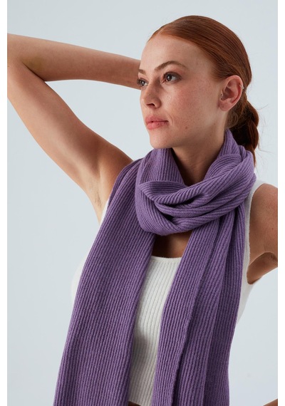 Peraluna Nomı Scarf Selanik Örgü Kaşmir Karışımlı Yumuşak Kadın Triko Atkı - Pastel Mor Pastel Mor