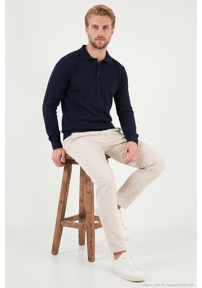 Buratti Pamuklu Regular Fit Düğmeli Uzun Kollu Polo Erkek Polo 7024733 Lacivert