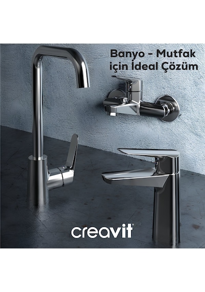Creavit Bevel Lavabo Banyo Eviye Bataryası 3'lü Set BV1500-BV2500-BV8500 Krom