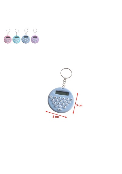 Mavi Yuvarlak Mini 8 Haneli Hesap Makinesi Anahtarlık 1 Adet Ebat: 5 CM x 5 CM
