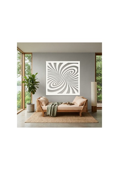 Optik İllüzyon Metal Duvar Tablosu - Metal Duvar Sanatı - Duvar Dekoru - 75 X 75 Cm Beyaz