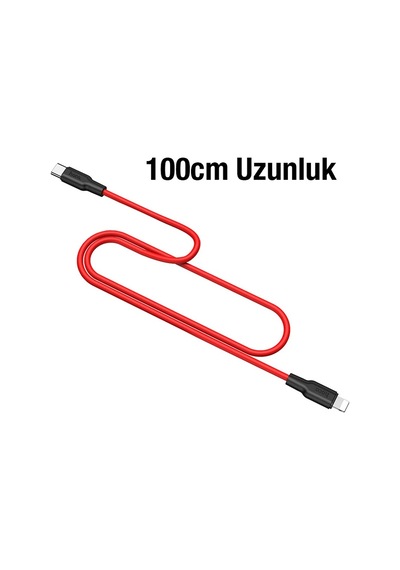Hoco X21 Plus Pd 20w Type-c To Apple iPhone Uyumlu Lightning Silikon Hızlı Şarj Ve Data Kablosu- 5775 Siyah-kırmızı
