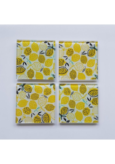 Decorita Cam Bardak Altlığı Sarı Limonlar 4'lü Takım 10 x 10 CM Sarı