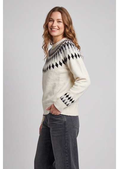 Fashion Friends Regular Fit Desenli Bisiklet Yaka Kazak Kadın Kazak 26k0083k1 Ekru