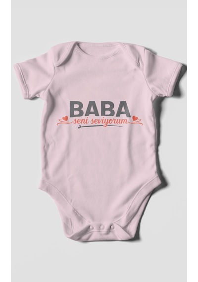 Morivokids Baba, Seni Seviyorum Kısa Kollu Bebek Body %100 Pamuk Bebe Pembe