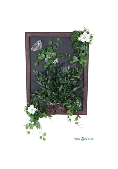Yapay Çiçek Sitesi Ahşap Çerçeveli Yapay Çiçekli Duvar Tablosu 60x80 Cm Model 2 Yeşil